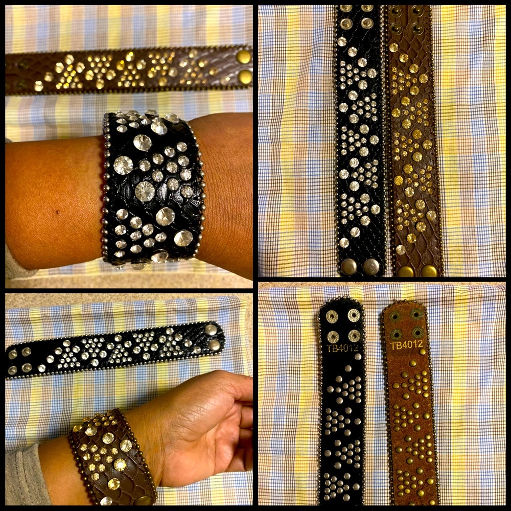 Two Beautiful Leather Cuffs With Rhinestones!